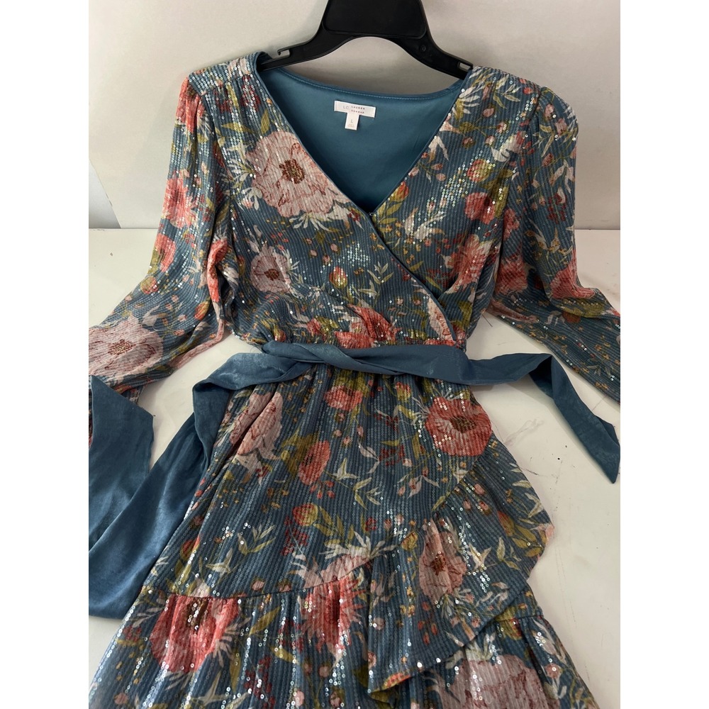 Floral Bridesmaid Summer Ruffled Sequin Spring Party Vacation Size Large Dress